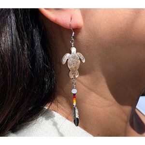 Navajo Earrings Dangle Turtle Southwest Jewelry Native American Handmade ***